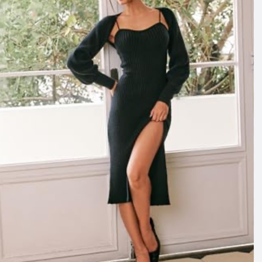 CIDER two piece sweater dress set spaghetti strap dress & long sleeve shrug 0XL